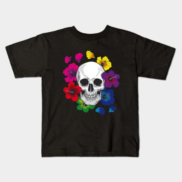 Skull with flowers Kids T-Shirt by MandyDesigns